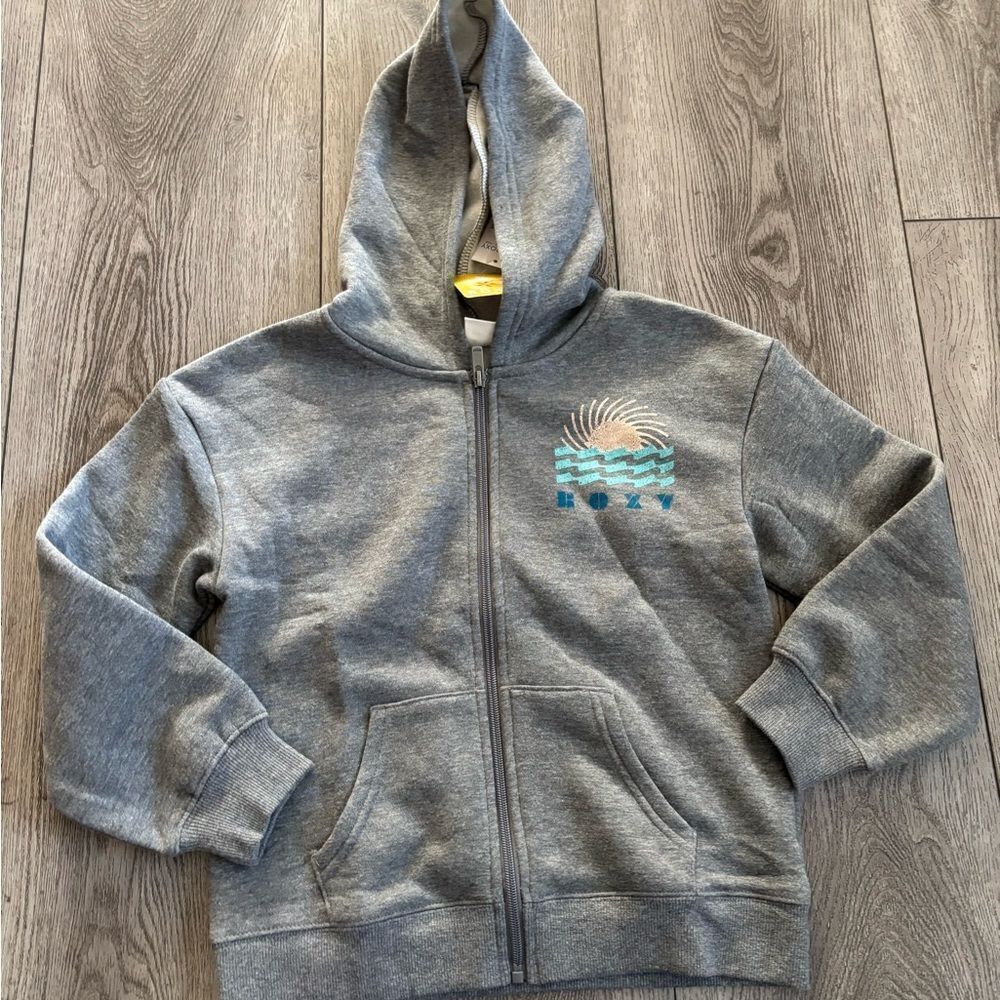 Roxy Gray Zip-Up graphic Hoodie